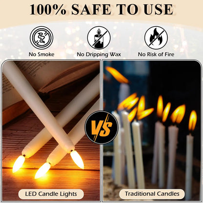6Pcs-24Pcs Flameless Taper Candles with Timer Remote Flickering 3D Faux Wax Candle Lights for Wedding Christmas Party Home Decor